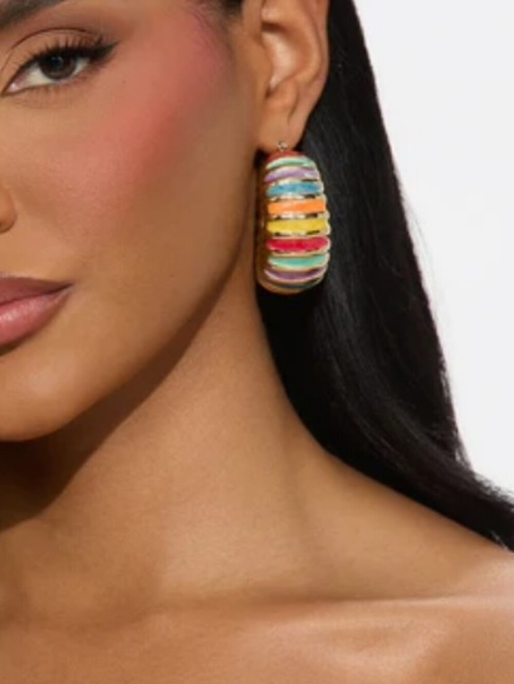 Multicolor Enamel Hoop Earrings - Women Jewelry Light Weight
